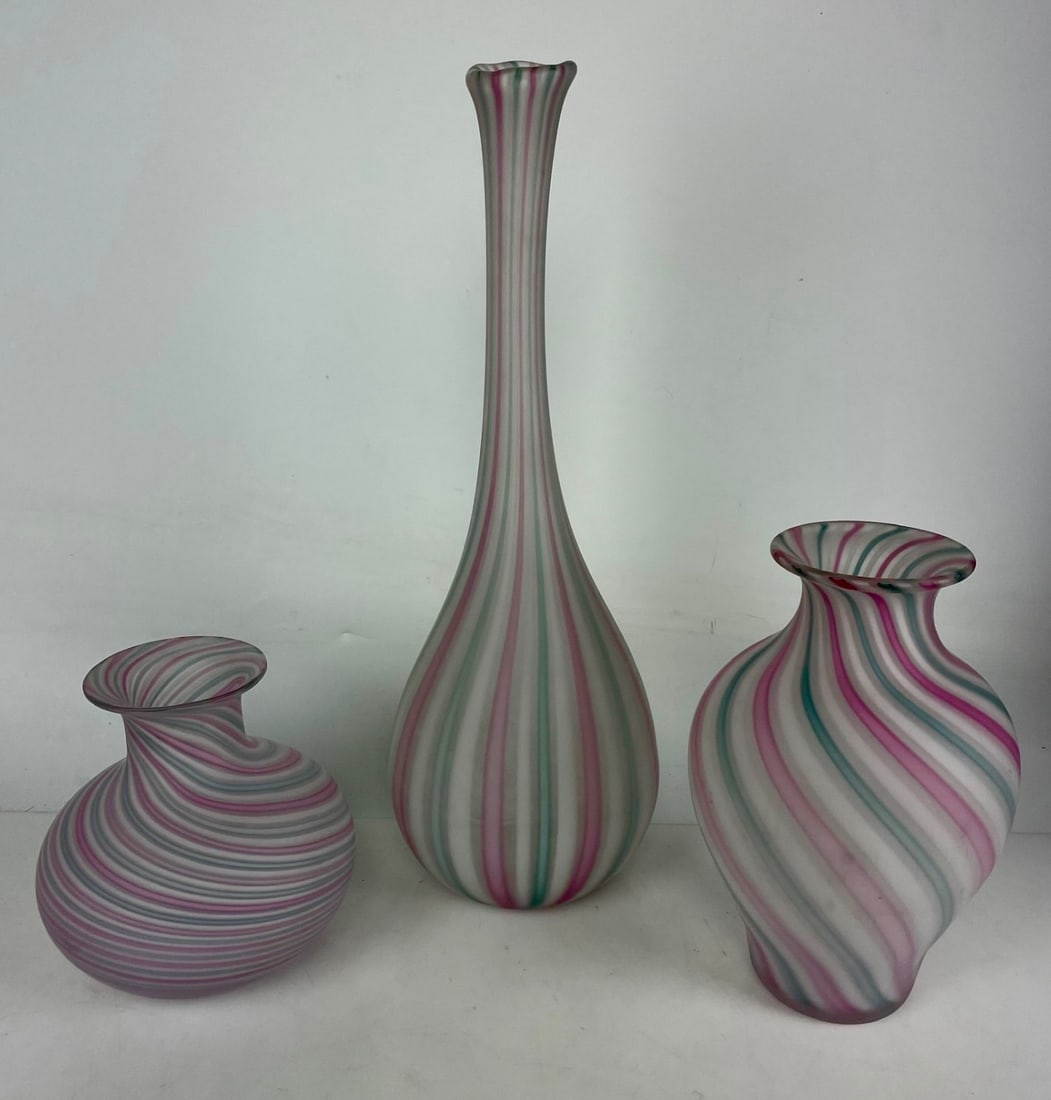 3MURANO STYLE GLASS VASES: All in excellent condition. Estimate $200-300