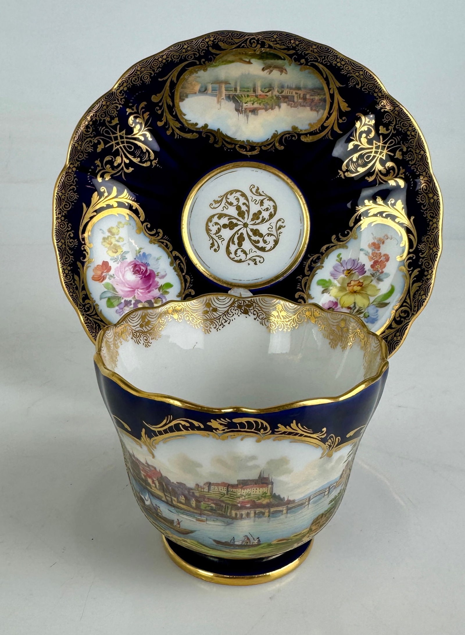 19TH C. MEISSEN TOPOGRAPHICAL CUP AND SAUCER: First quality . In very good condition, no breaks, no chips, no restoration. Estimate $2000-2509