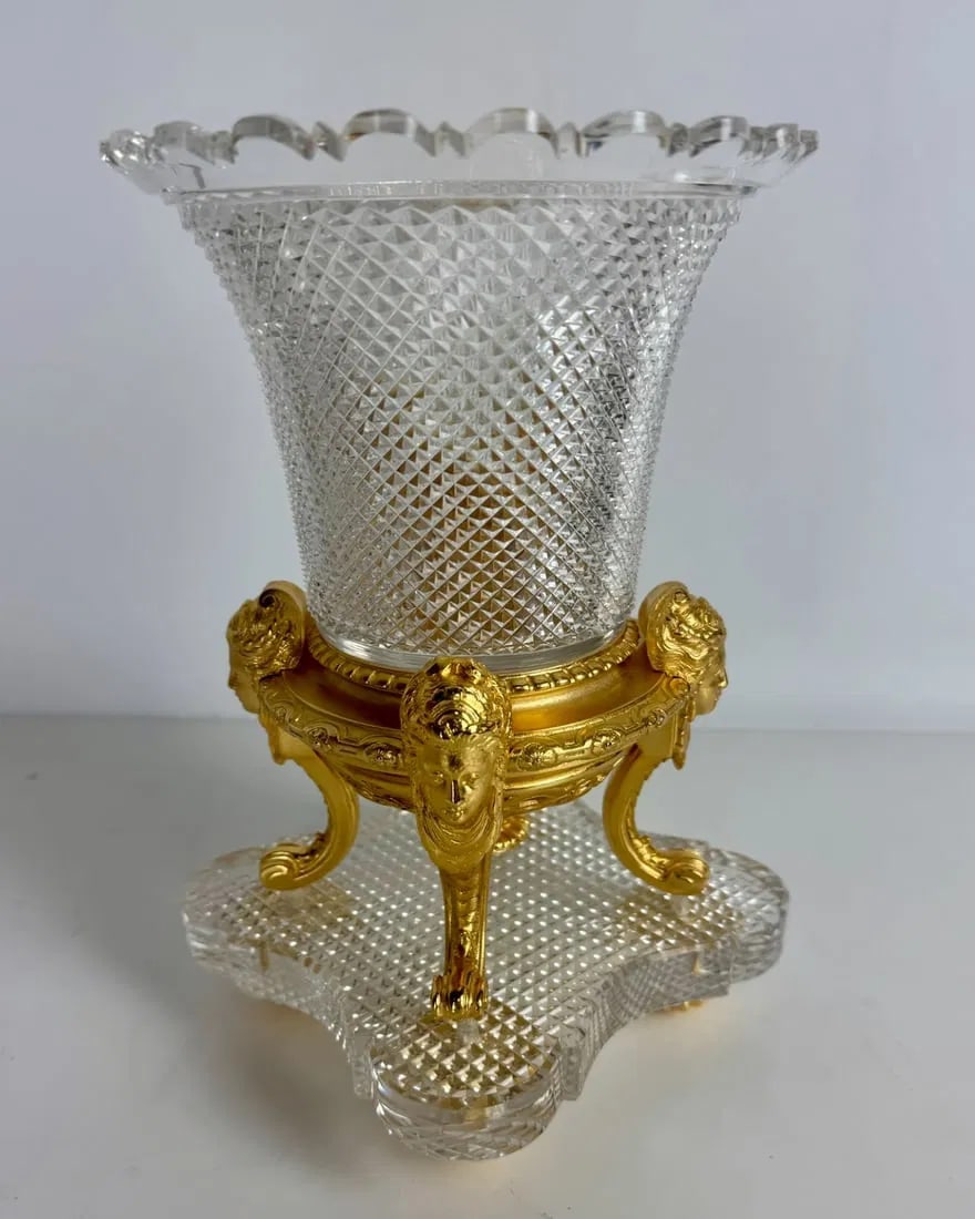 A MAGNIFICENT SIGNED ORMOLU MOUNTED BACCARAT CRYSTAL VASE: Circa 1880. Measures 8.5 inches h. In excellent condition, stamped Baccarat. Estimate $2500-3.000