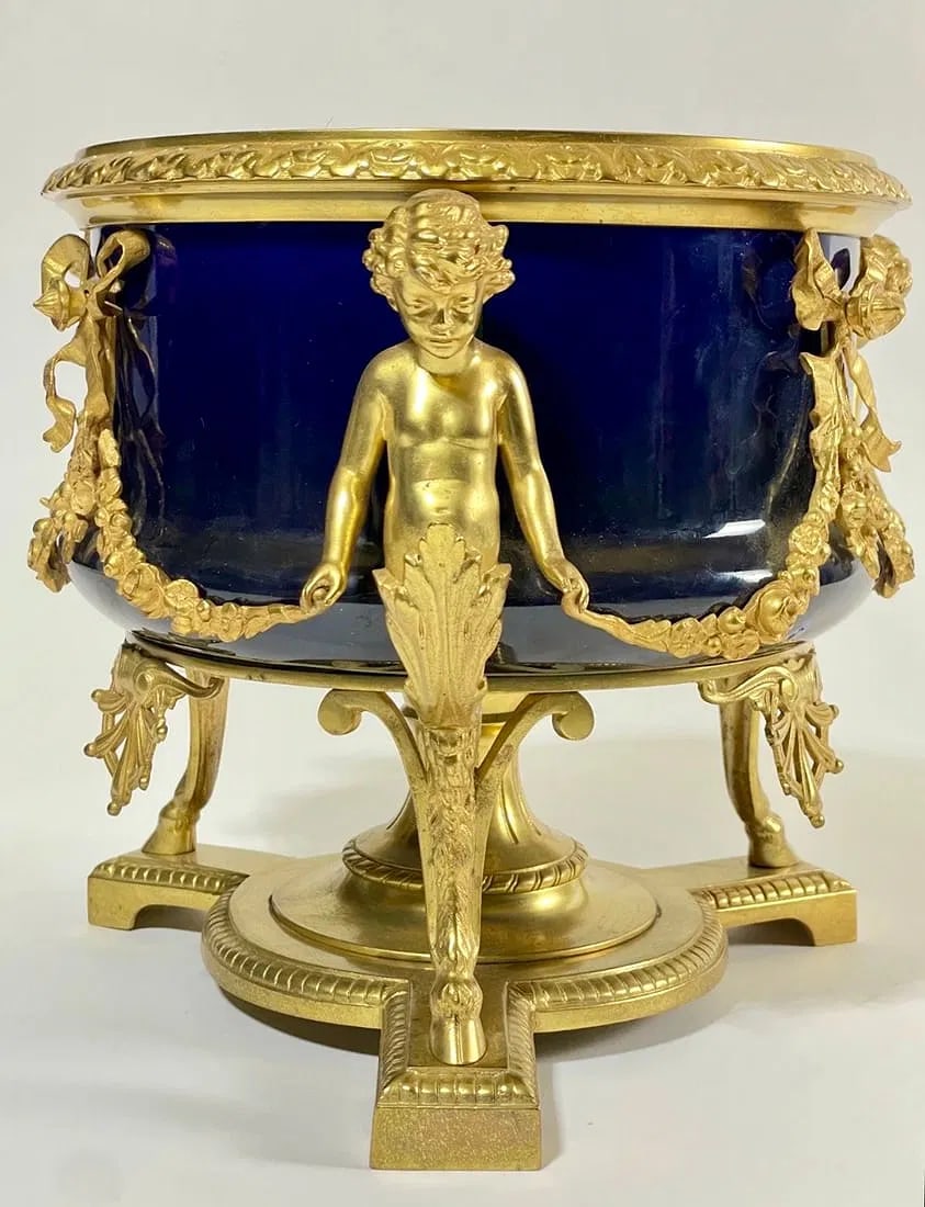 ORMOLU MOUNTED SEVRES PORCELAIN CENTREPIECE: Circa 1900. Measures 9 inches h., 9 inches d. In good condition. Estimate $1200-1500