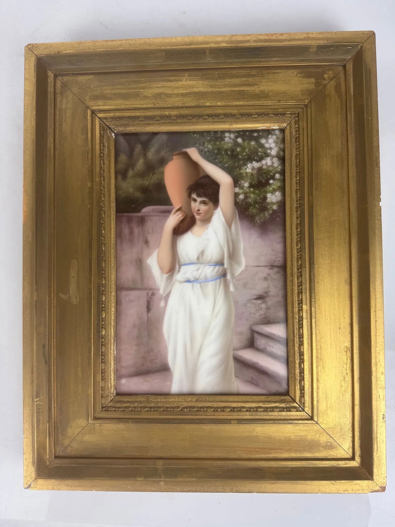 GERMAN PORCELAIN PLAQUE: Circa 1900. Artist signed, measures 8 inches x 6.5 inches unframed framed. Estimate $1000-1200