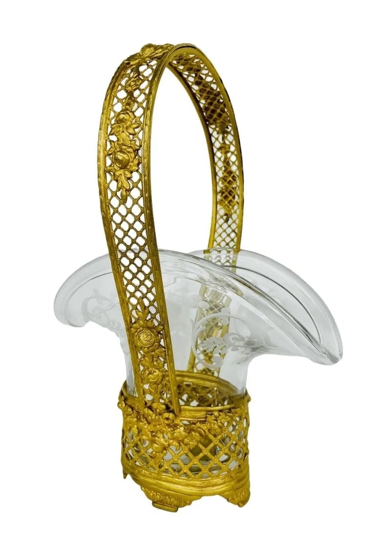 ORMOLU AND BACCARAT CRYSTAL BASKET: Circa 1900. Measures 12 inches tall. In good condition. Estimate $1.200-1.500