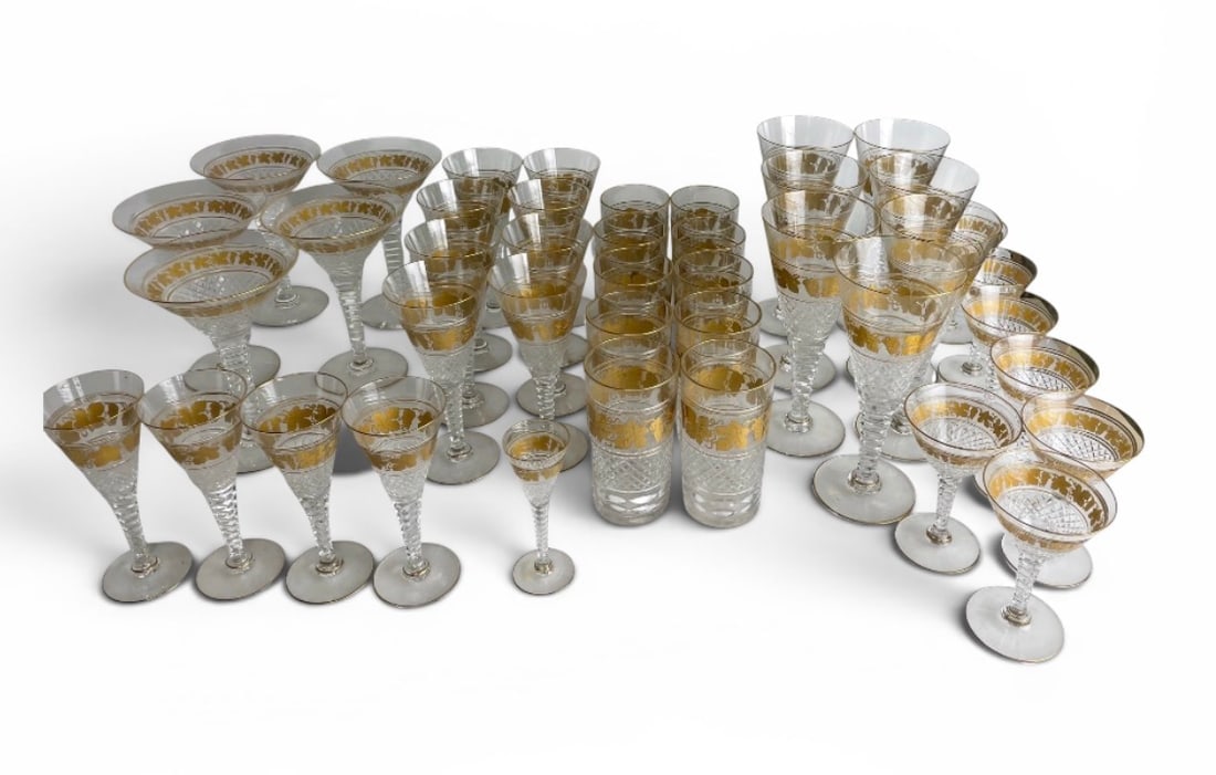 SET OF 42 ASSORTED VAL ST LAMBERT GILT GLASSES (1 of 6)