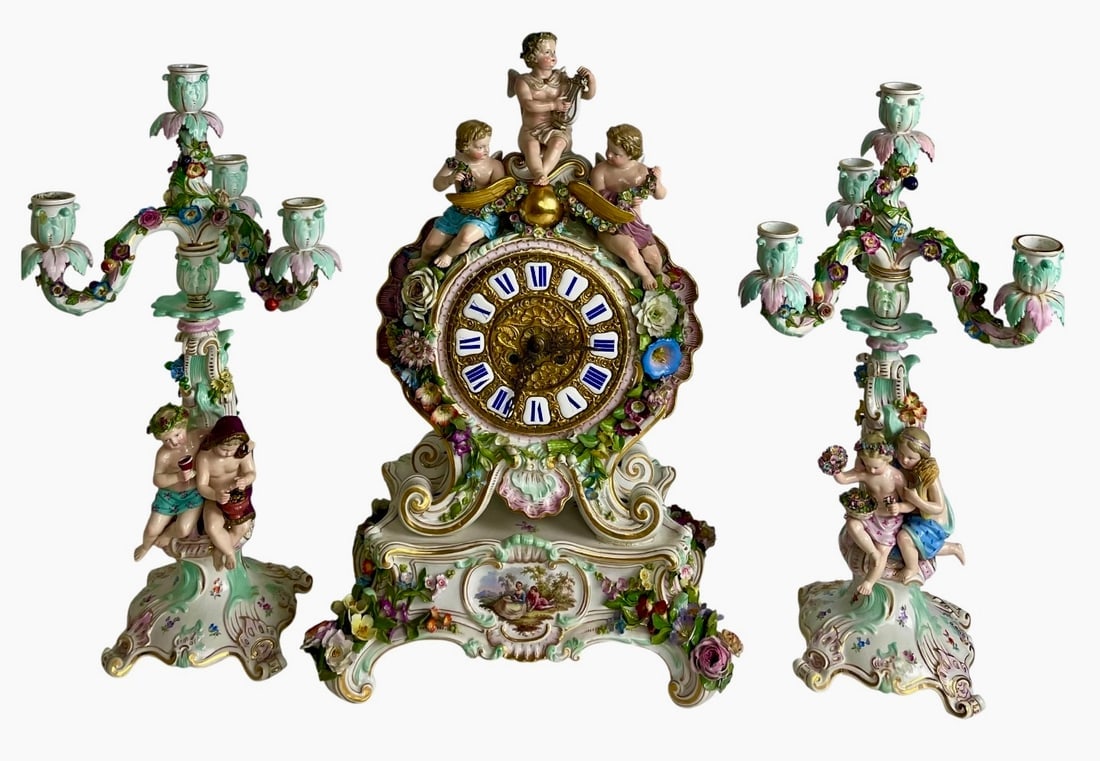 19TH C. MEISSEN CLOCK SET - 3
