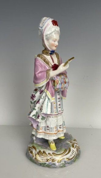 19TH C. ROYAL VIENNA PORCELAIN FIGURE: Circa 1880. Impressed with beehive mark. Measures 8 inches high. Good condition. Estimate $600-800