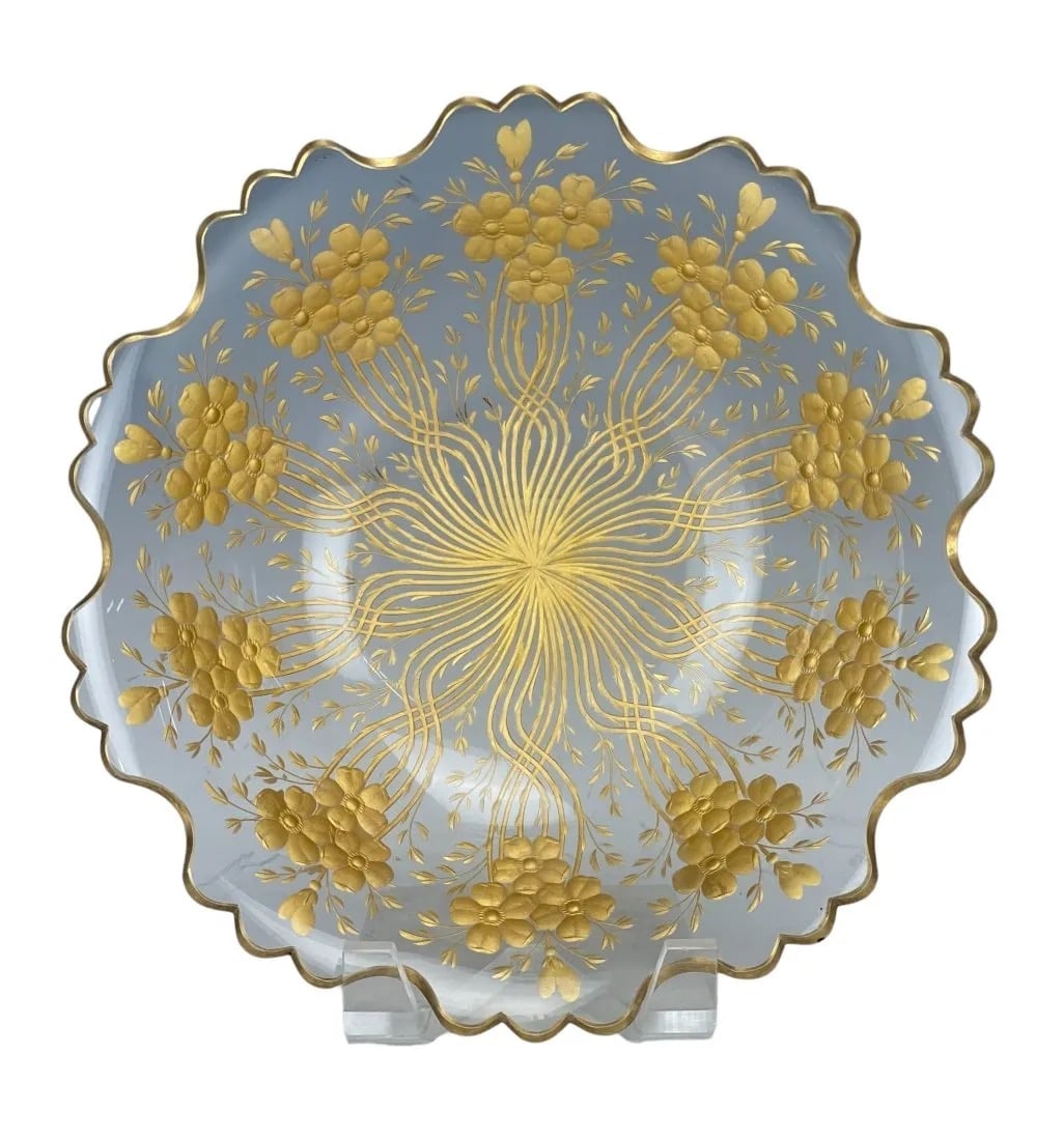 GILT MOSER DISH: Circa 1900. Measures 9 inches diameter. In good antique condition. Estimate $400-600