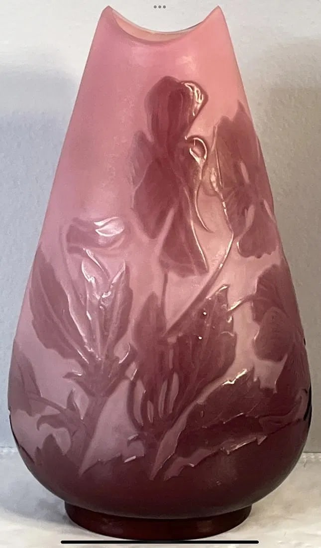 E. GALLE GLASS VASE: Circa 1900. Measures 5 inches tall. In excellent condition. Estimate $600-800