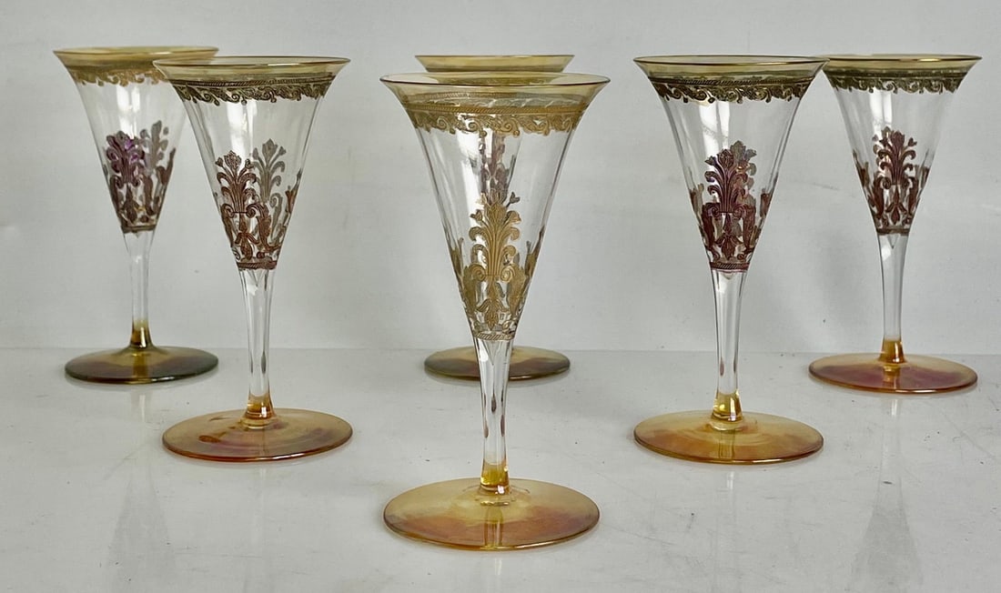 SET OF MOSER CORDIAL GLASSES: Measure 5” h. All in good used condition. Estimate $300-400
