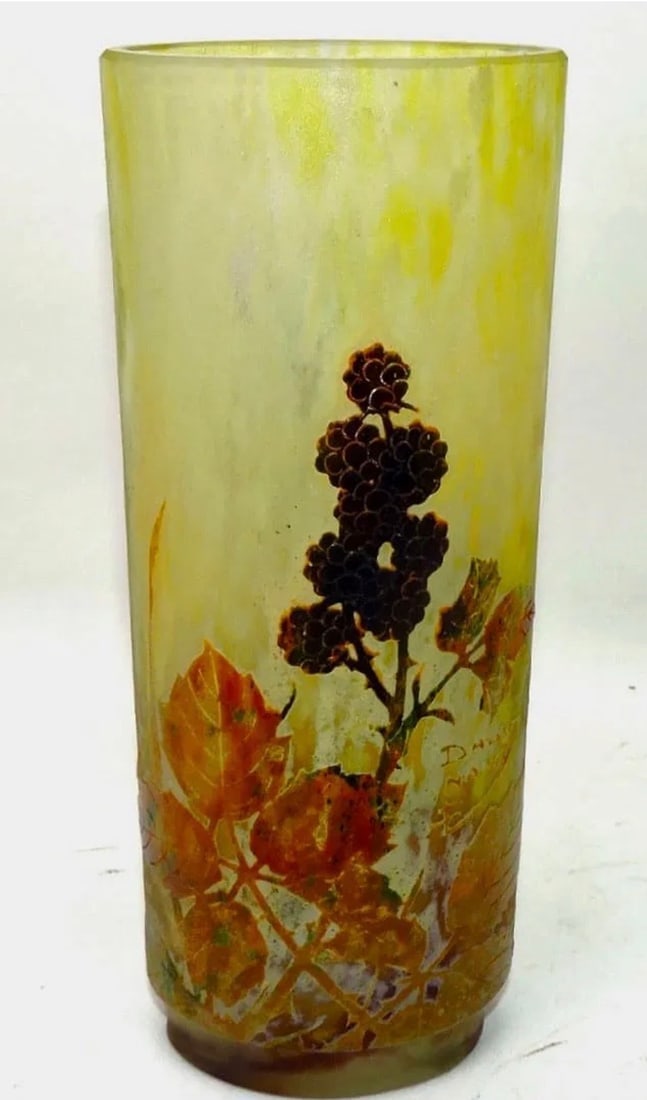DAUM NANCY ART GLASS VASE: Circa 1900. Signed Daum Nancy. Measures 8.5” h. No chips, no breaks. Estimate $1500-2000