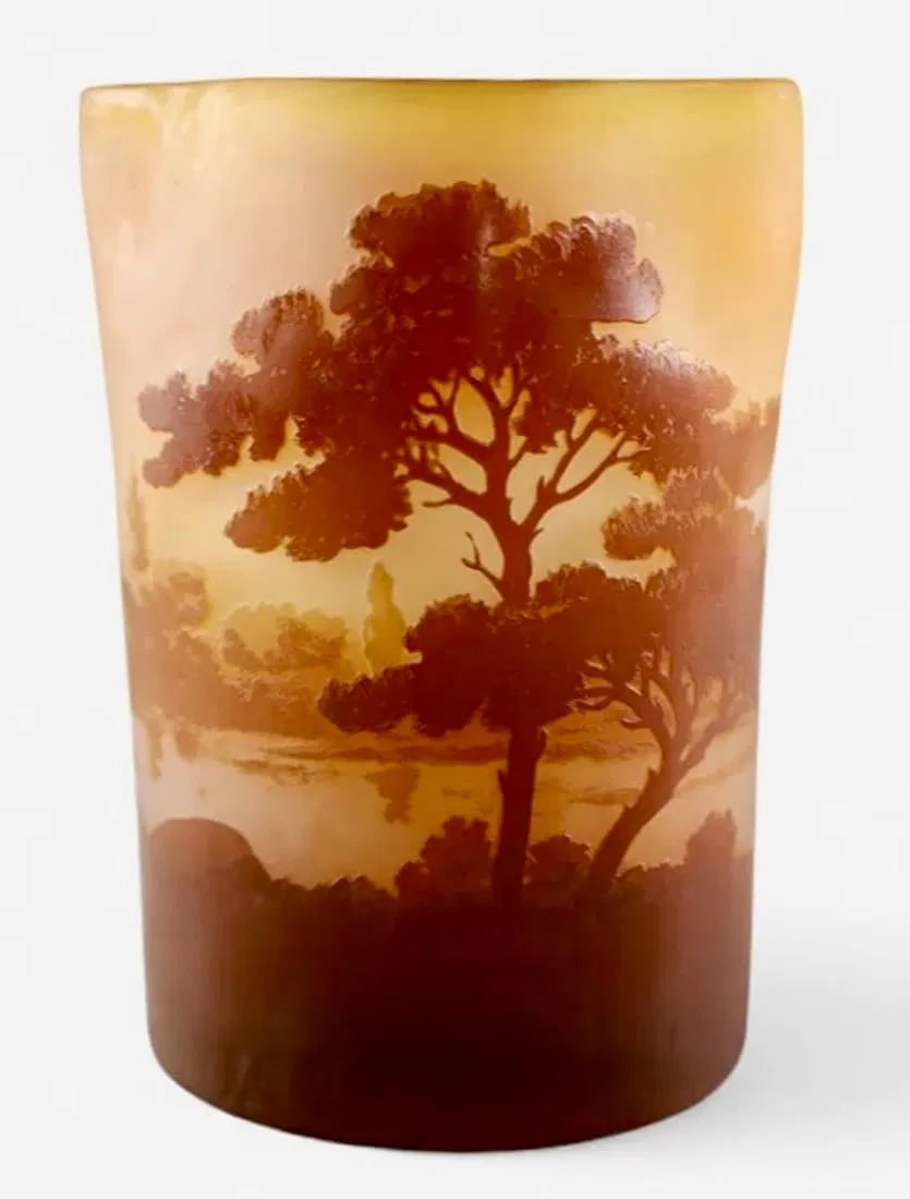 SCENIC GALLE VASE: Circa 1900. SIGNED GALLE, 4 1/2" W x 6 1/2" H.. Estimate $1000-1200