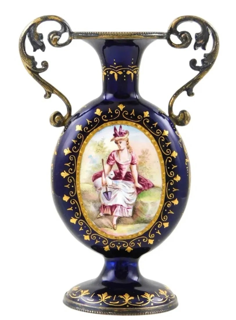 VIENNESE ENAMEL SILVER MINIATURE VASE: Circa 1880. Measures 4.5 inches h. Estimate $500-600