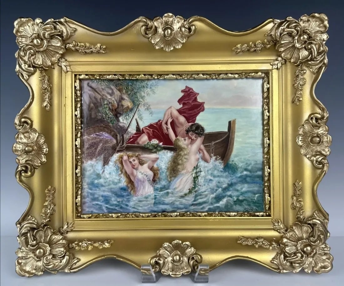 19TH C. BERLIN KPM PORCELAIN PLAQUE: Porcelain measures 12 inches x10 inches out of the frame. In good condition. Estimate $5.000-6.000