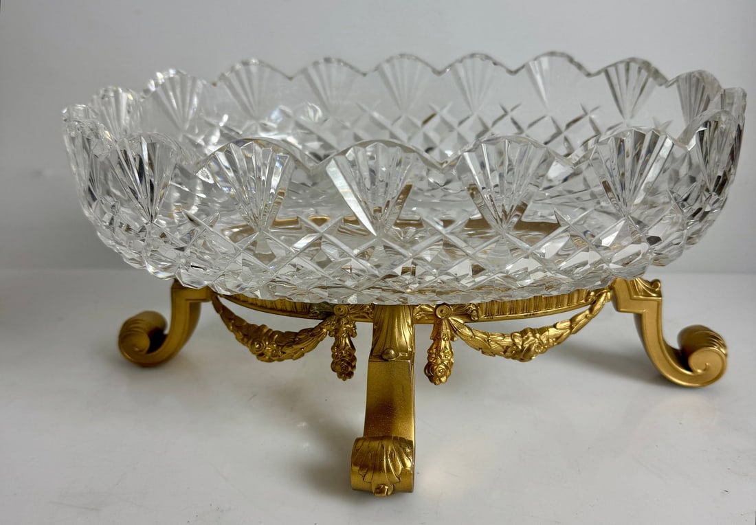 ORMOLU AND BACCARAT STYLE CRYSTAL CENTREPIECE: Measures 11.5 inches L. 6 inches h. In excellent condition. Estimate $500-600