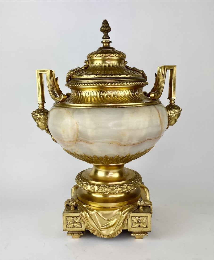 A LARGE 19TH C. DORE BRONZE AND ONYX CENTERPIECE: Measures 14 inches high. Good antique condition. Estimate $4.000-5.000