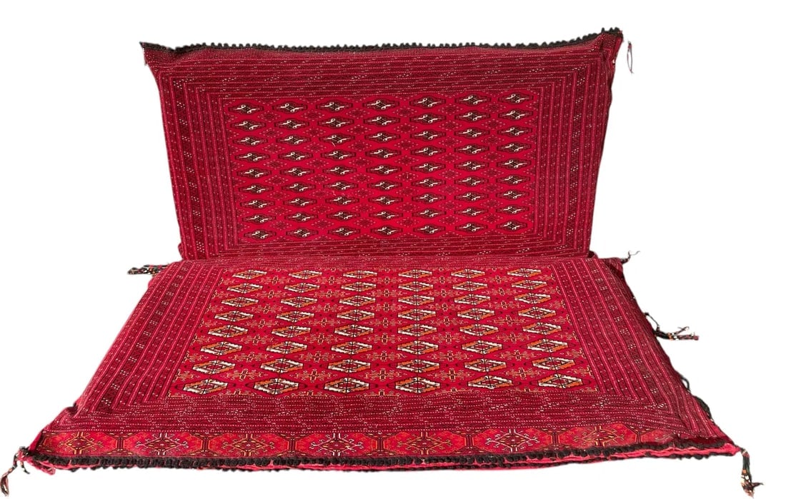 A LARGE PAIR OF PERSIAN HAND KNOTTED PILLOWS: Circa 1950. Measure 54 inches x 27 inches . In good used condition. Estimate $500-600