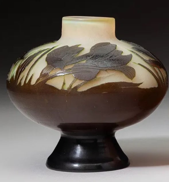 GALLE CAMEO GLASS VASE: Circa 1900. Measures 5.5 inches high. Signed Galle Estimate $800-1000