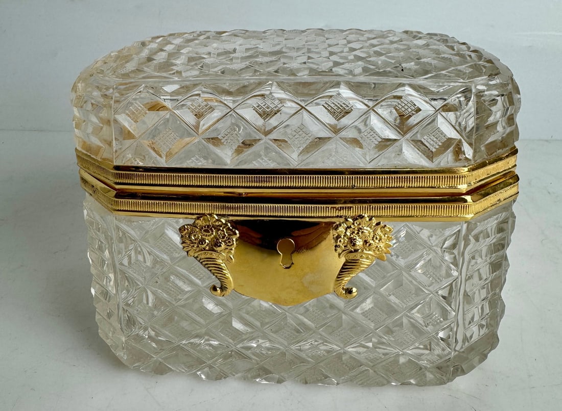ORMOLU MOUNTED BACCARAT CRYSTAL BOX: Circa 1900. Measures 5x4x3.5 inches h. In excellent condition. Estimate $1200-1500