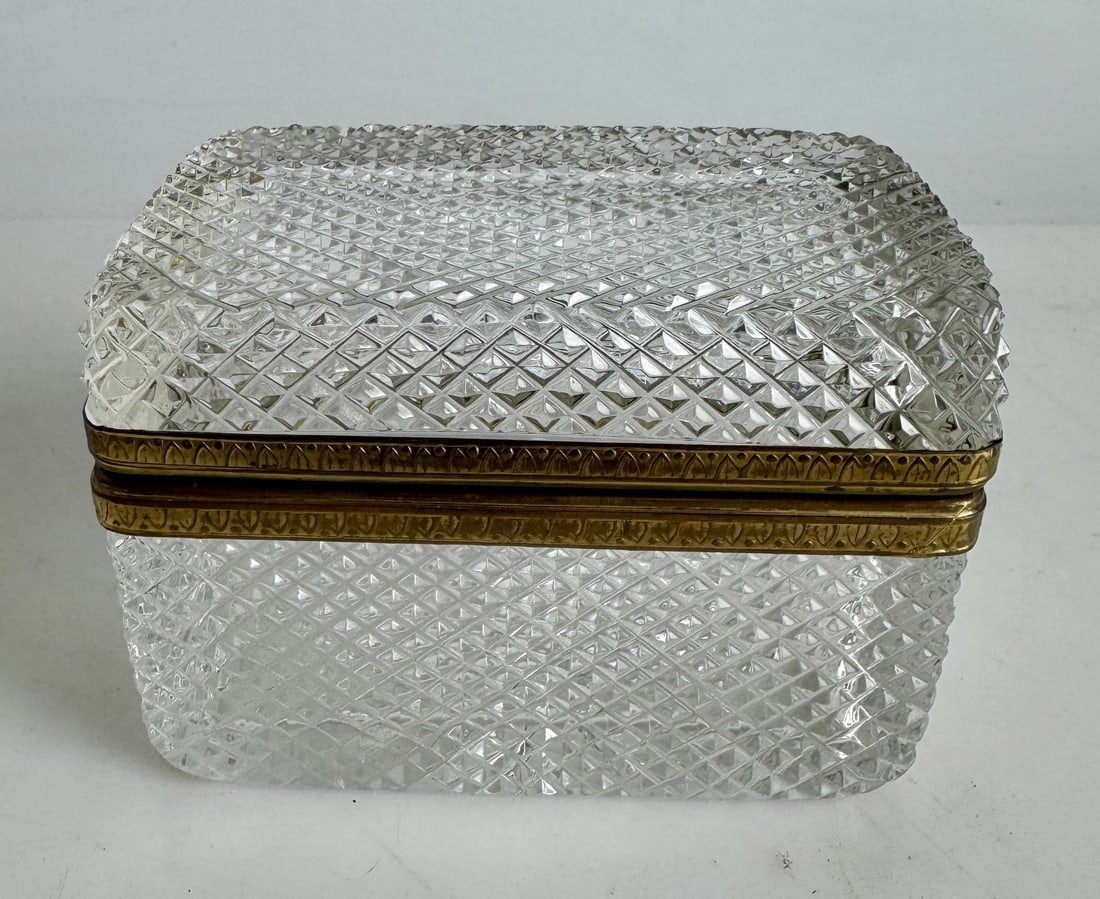 ORMOLU MOUNTED BACCARAT CRYSTAL BOX: Circa 1900. Measures 4 inches x 2 inches x 3 inches . In good condition. Estimate $800=1000