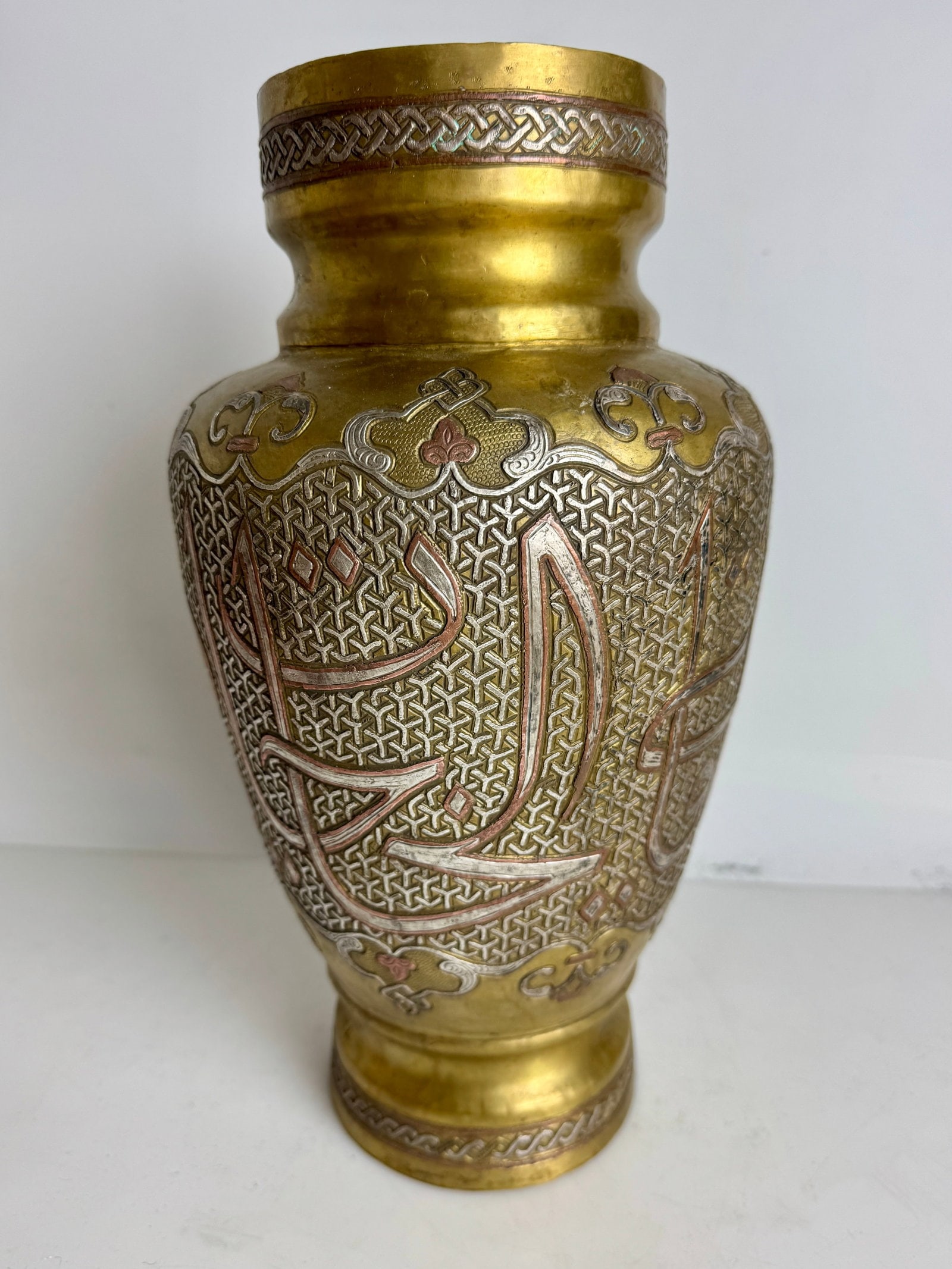 LARGE ISLAMIC SILVER INLAID VASE (1 of 3)