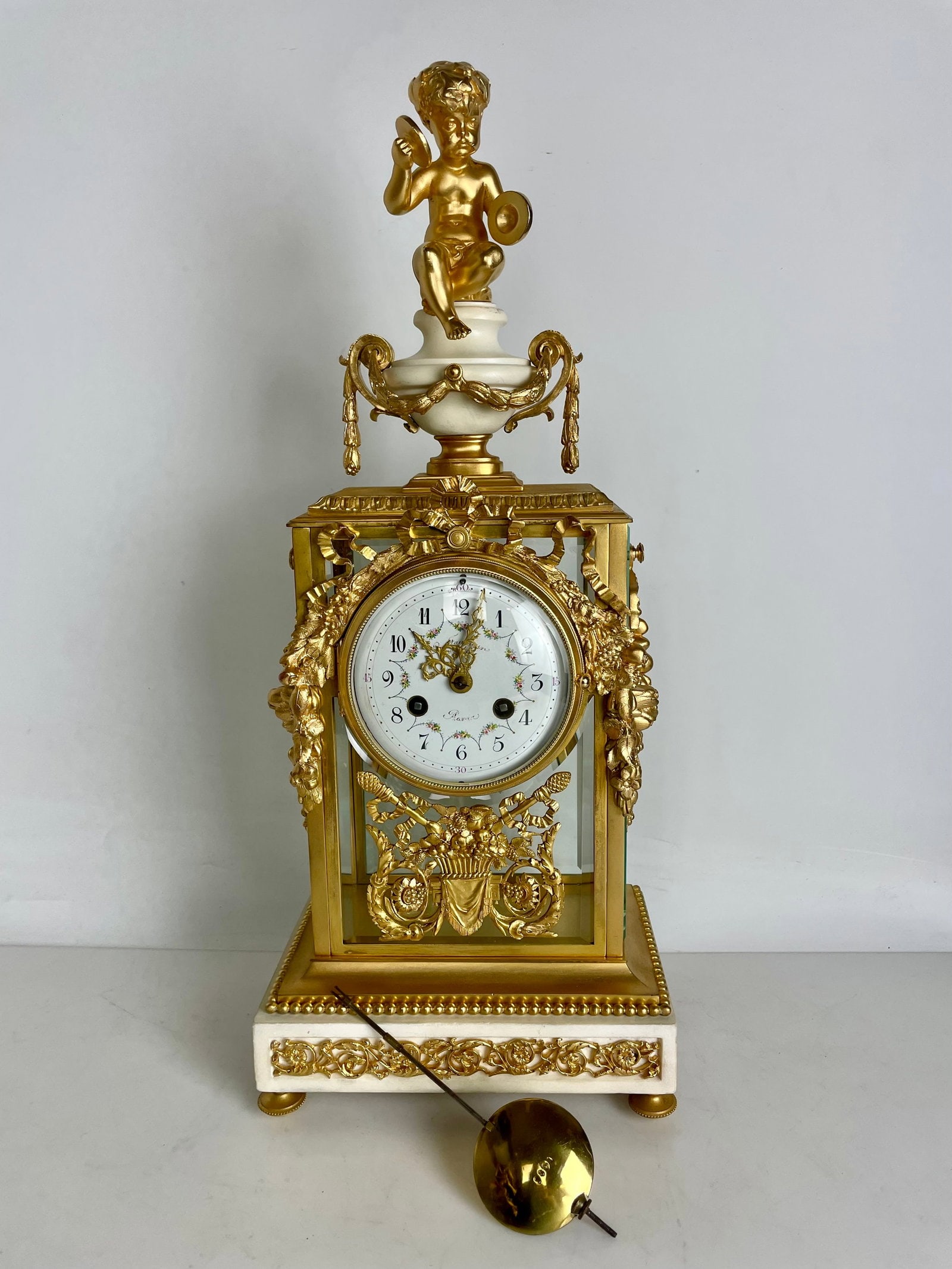 19TH C. ORMOLU MOUNTED MARBLE CLOCK (1 of 4)