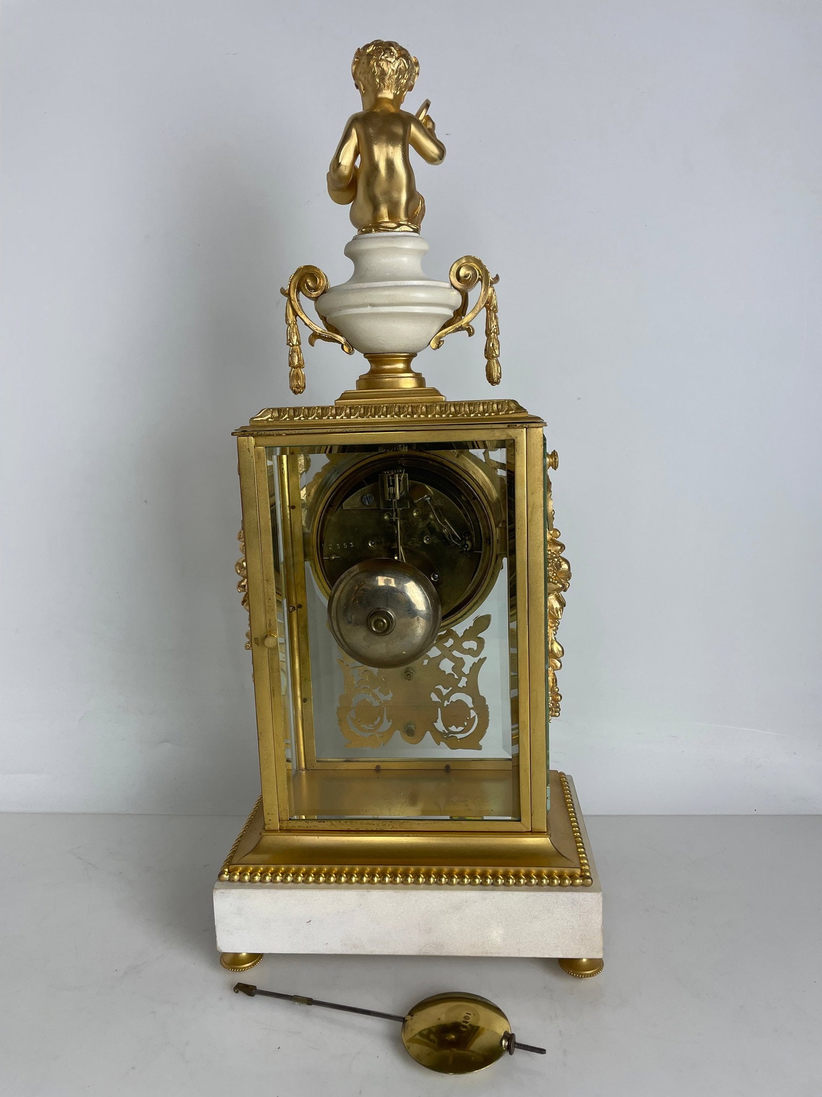 19TH C. ORMOLU MOUNTED MARBLE CLOCK - 4