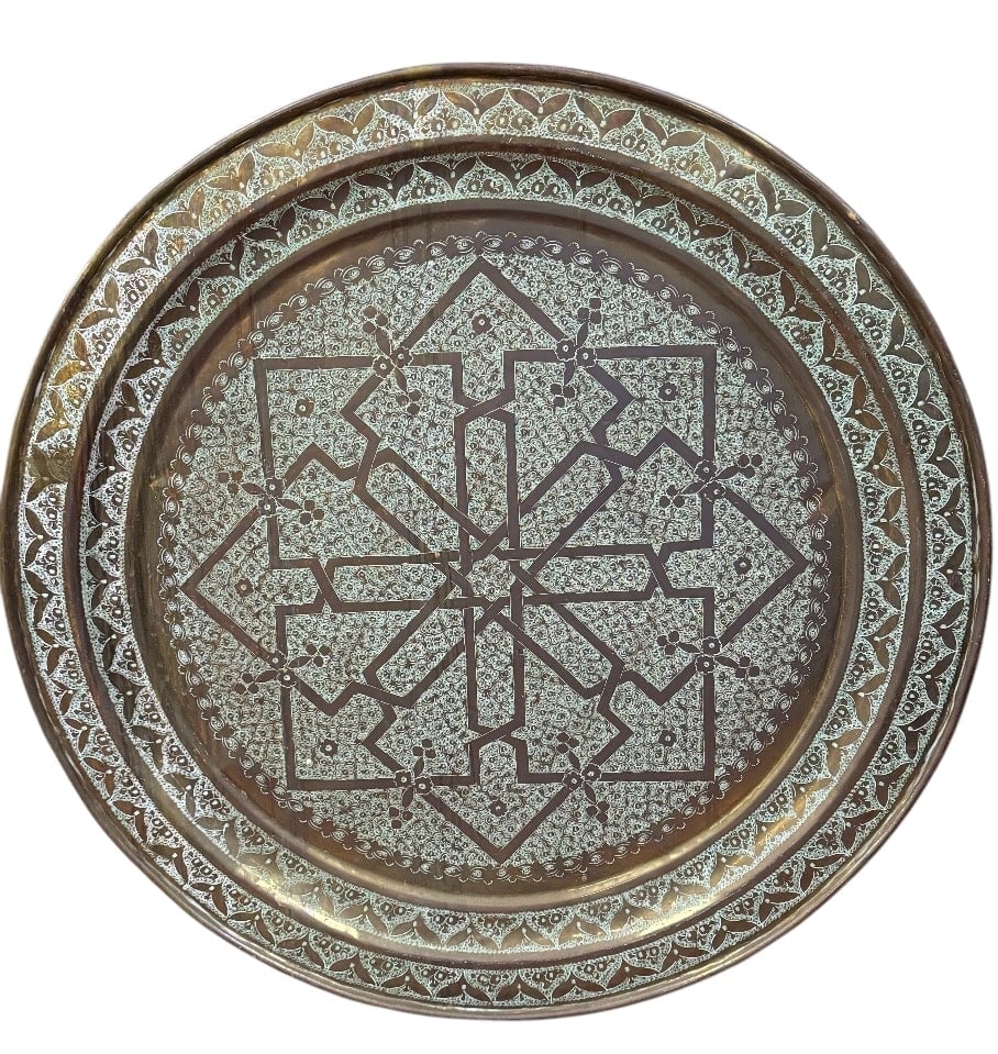 A MASSIVE ISLAMIC BRASS PLATTER/TABLE TOP: Circa 1900. Measures 38” d. Estimate $3000-4000