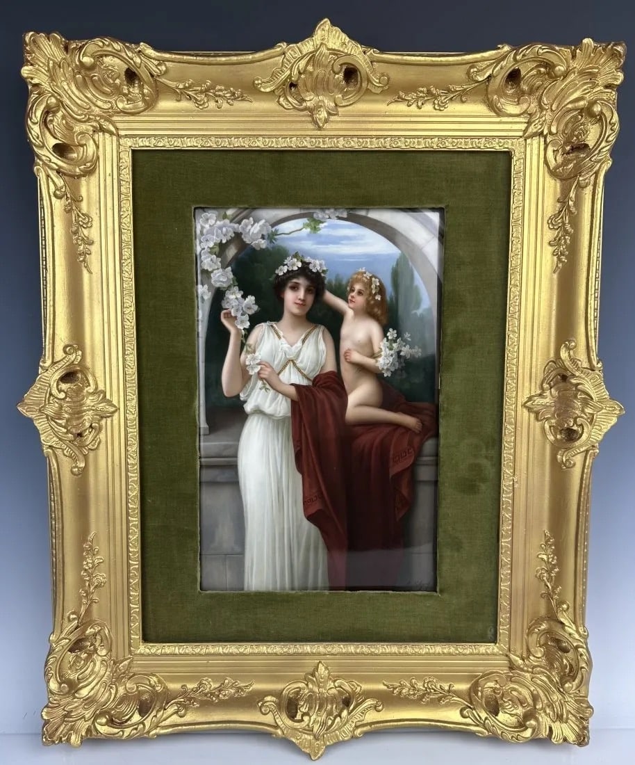 A LARGE BERLIN KPM PORCELAIN PLAQUE: Circa 1900. Measures 13 inches x 8 inches out of the frame, artist signed , stamped KPM. .good condition.Estimate $6.000-8.000