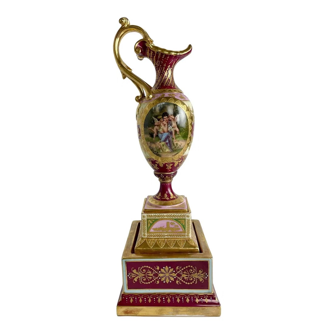 ROYAL VIENNA EWER ON STAND: Circa 1900. Measures 12.5” high. In overall good condition, no cracks, no repairs. Estimate $800-1000