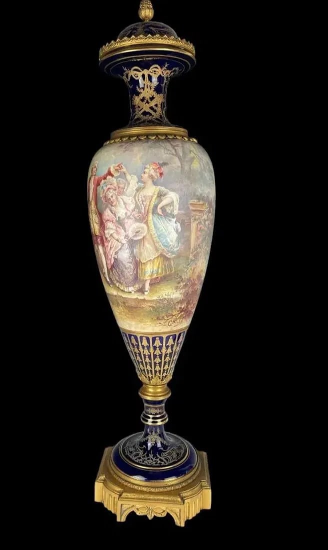 A VERY LARGE SEVRES PORCELAIN VASE: Circa 1880. Measures 41 inches tall. In excellent condition. Estimate $5000-6000