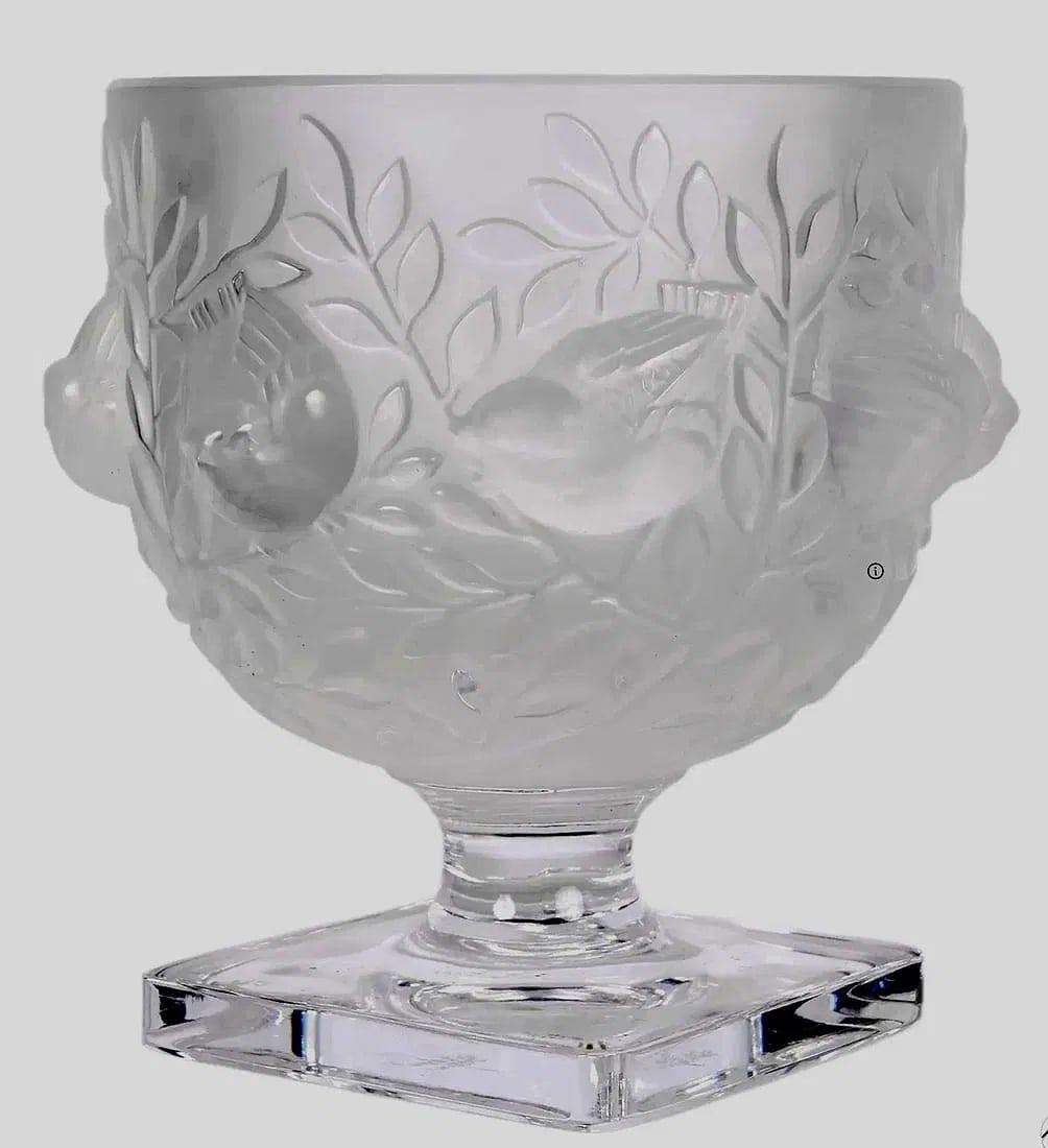 LALIQUE BOWL: Signed Lalique France. Dimensions: 5.25 X 4.25 X 4.25 in. In good used condition.Estimate $400-500