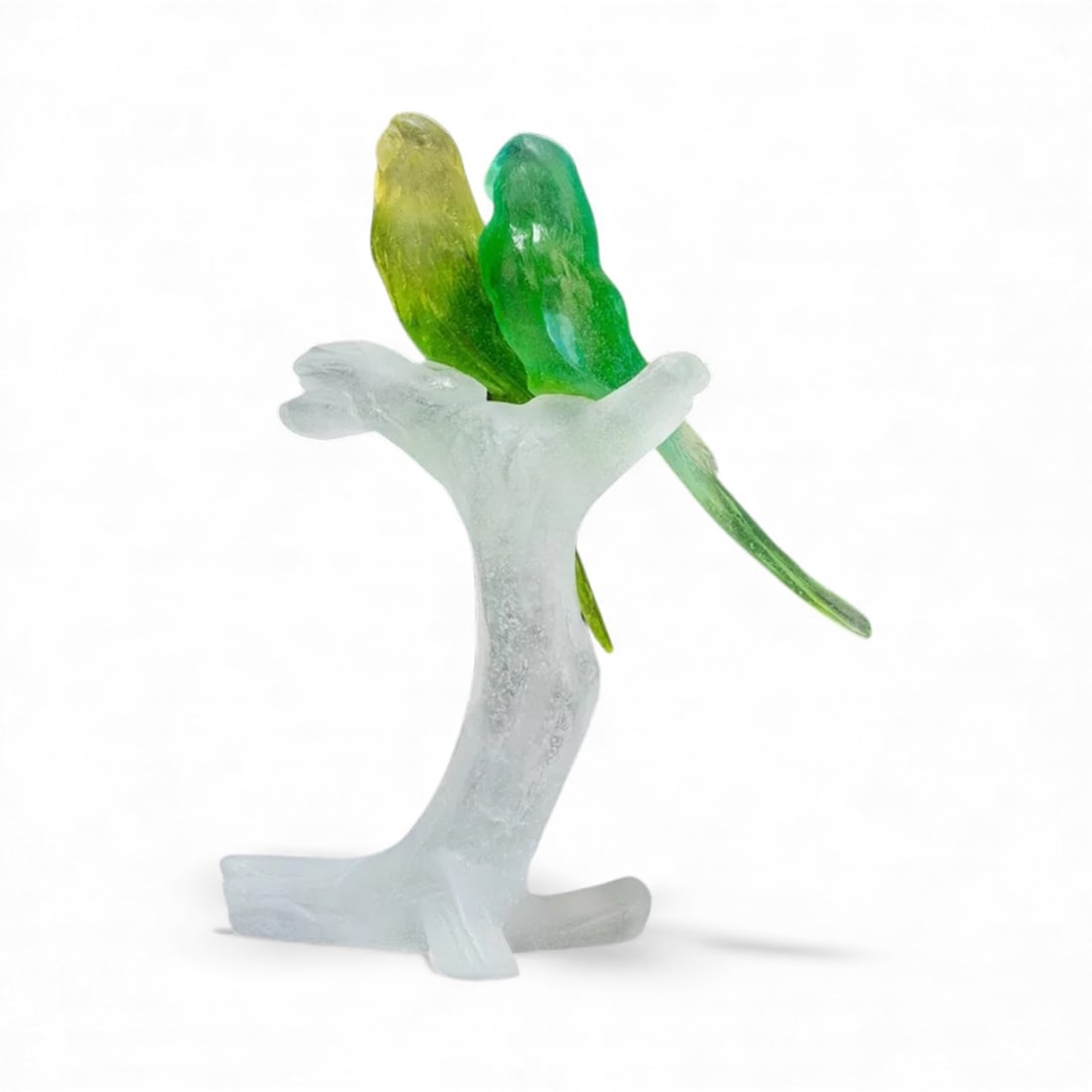 DAUM PATE DE VERRE BIRDS: Signed Daum France. Measures 9.5 inches h. In excellent condition. Estimate $1500-2000