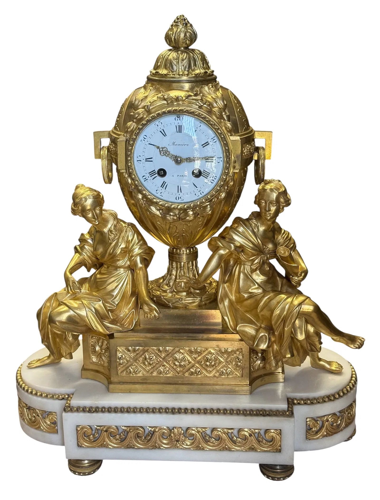 19TH C. BRONZE AND WHITE MARBLE FIGURAL CLOCK - 2