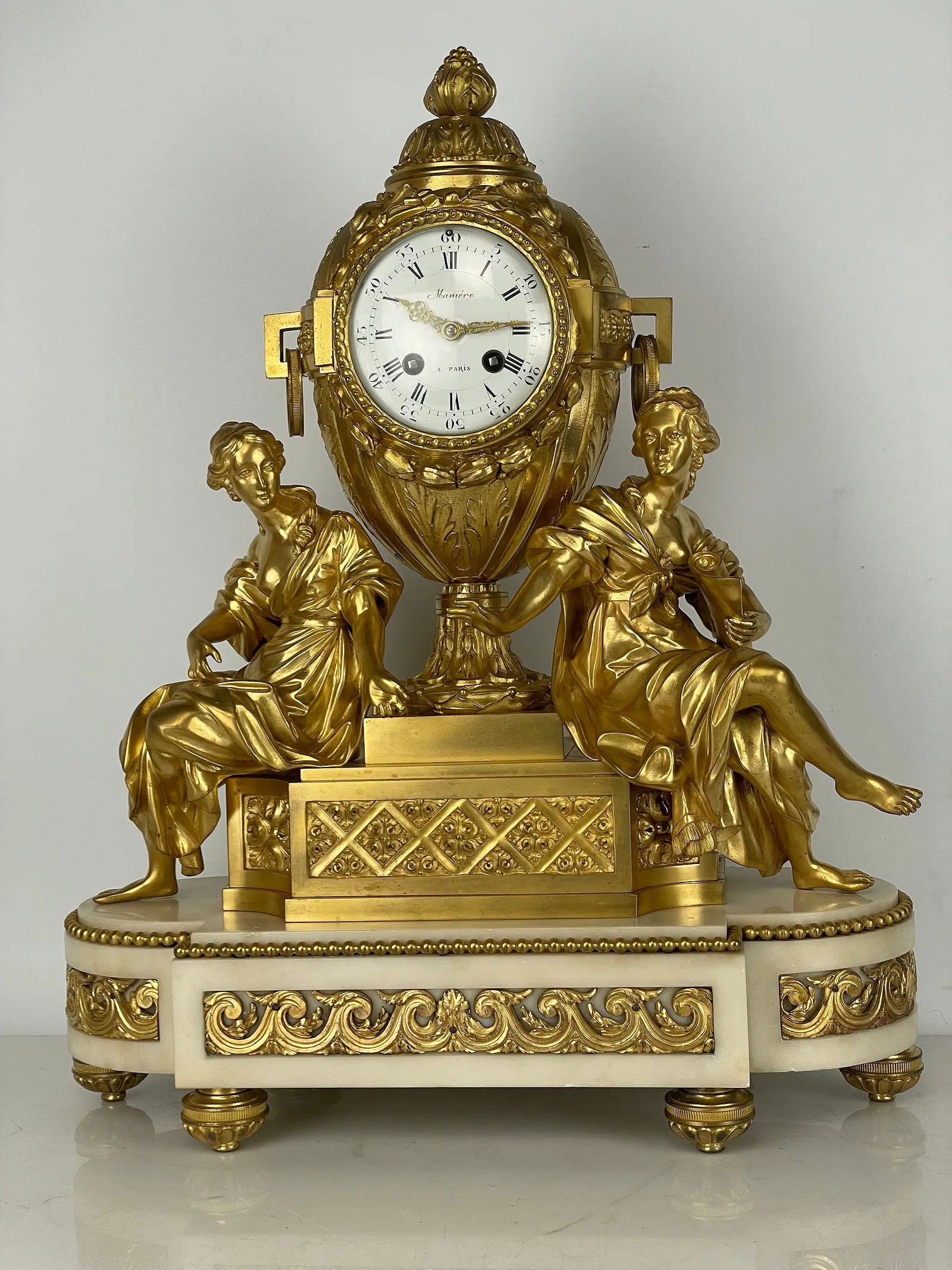 19TH C. BRONZE AND WHITE MARBLE FIGURAL CLOCK - 9