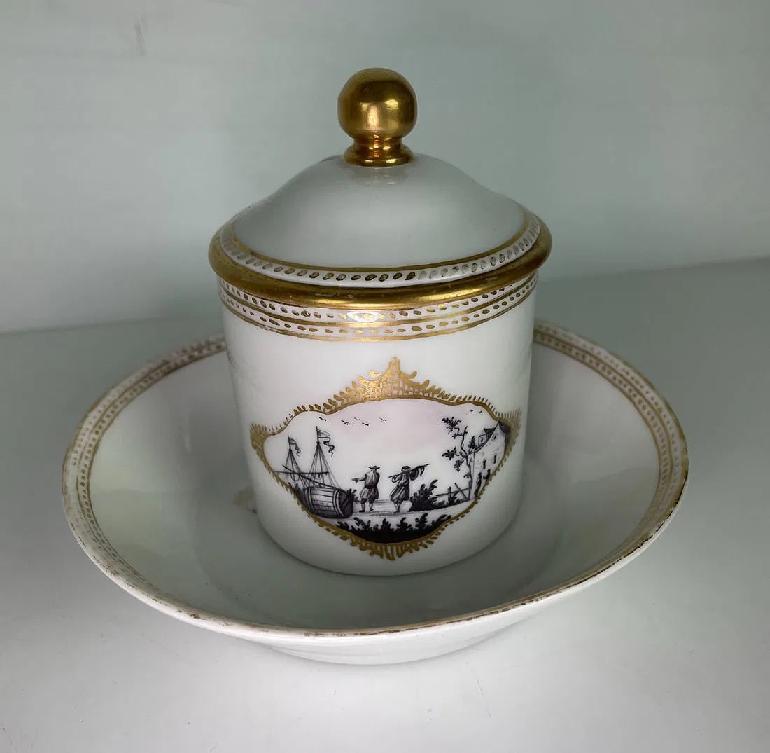 19TH C. BERLIN PORCELAIN CUP AND SAUCER: No breaks, no repairs. Minor age related gold loss. Estimate $400-500