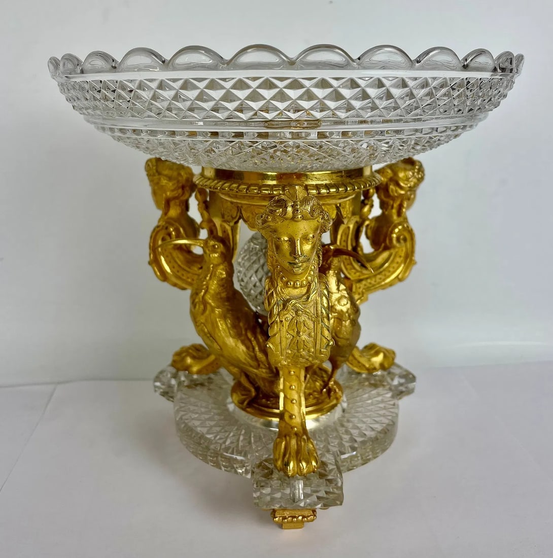 MAGNIFICENT ORMOLU MOUNTED BACCARAT TAZZA: Circa 1900. Measures 8 inches h., 8 inches d. In excellent condition. Estimate $4000-5000