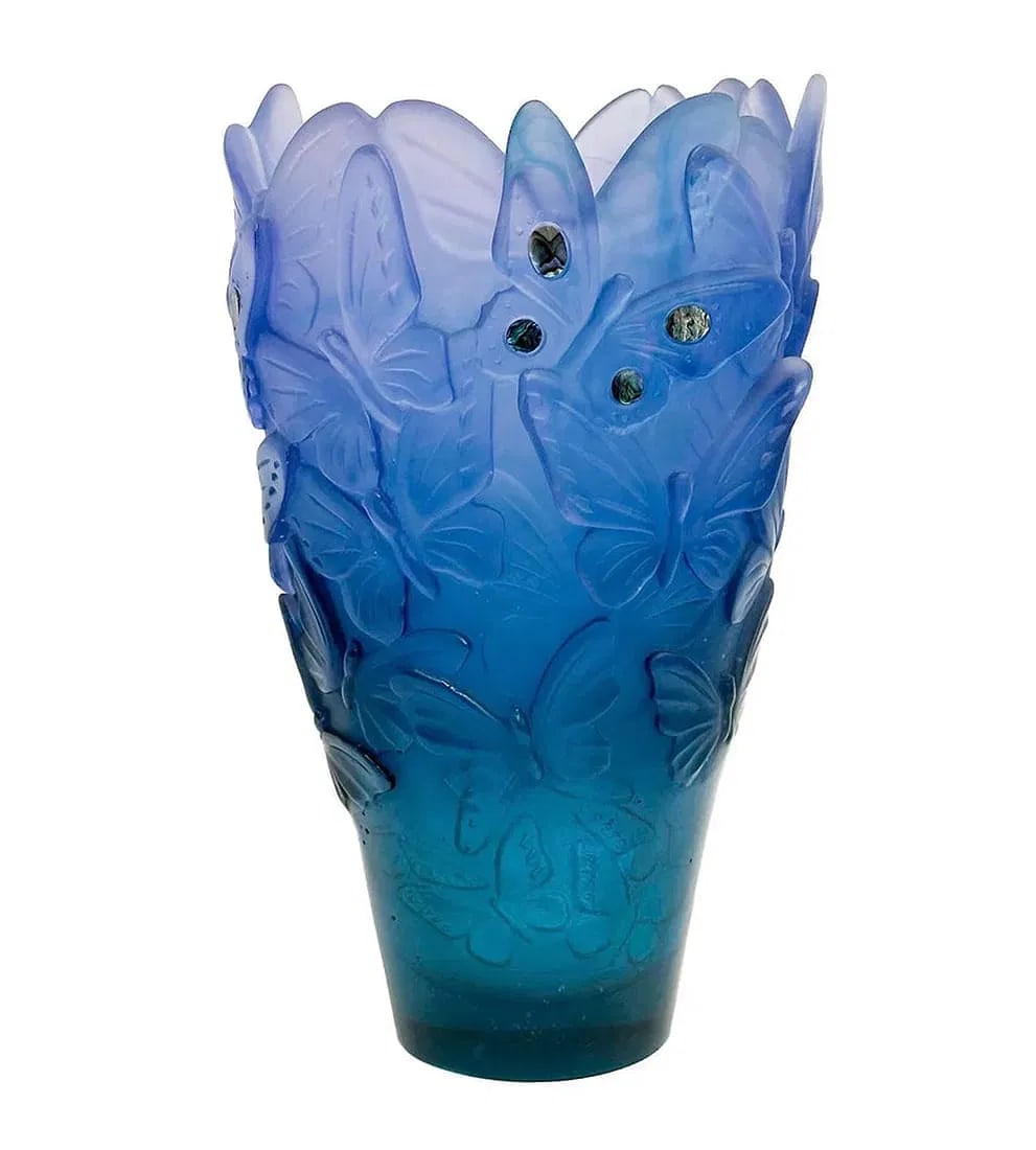 A RARE DAUM PATE DE VERRE GLASS VASE: Measures 14.5 inches h. Signed Daum France. Excellent condition. Estimate $10000-12000