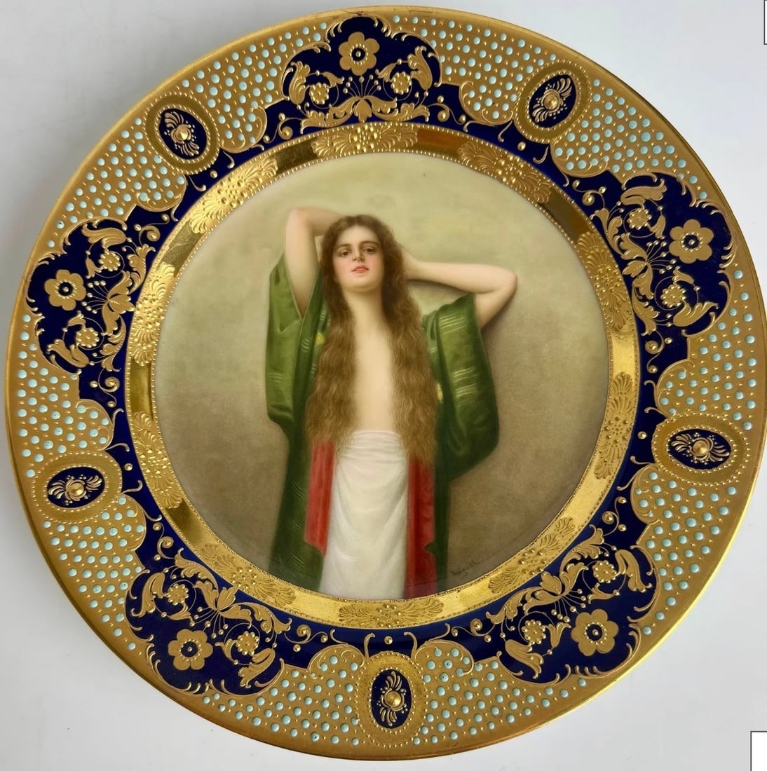 JEWELLED ROYAL VIENNA PLATE SIGNED WAGNER: Circa 1900. Measures 10” d. In excellent condition. Estimate $1200-1500