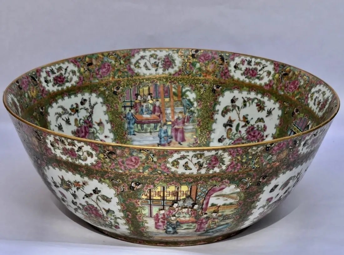A PALATIAL CHINESE ROSE CANTON BOWL: Circa 1880. Measures 59cm diameter. In good antique condition, no breaks, no restrictions.Estimate $20.000-25.000