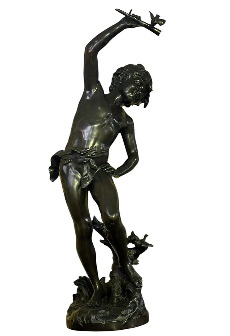 LARGE BRONZE SCULPTURE SIGNED MOREAU: Circa 1900. Measures 36 inches tall. In good condition. Estimate $5000-6000