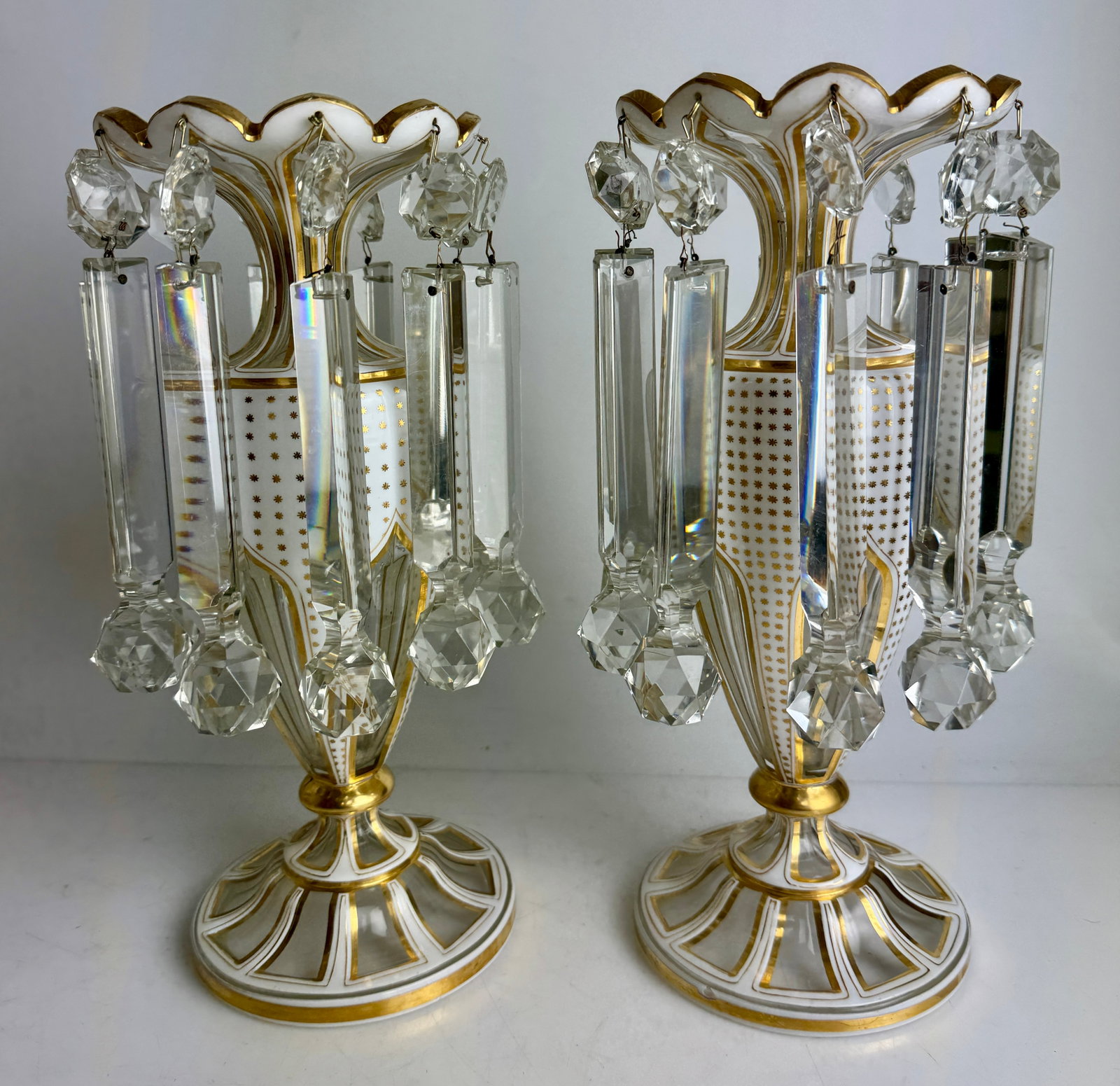 A LARGE PAIR OF MOSER LUSTERS: Circa 1900. Measure 13” high. In very good condition. No breaks. Estimate $2000-2500