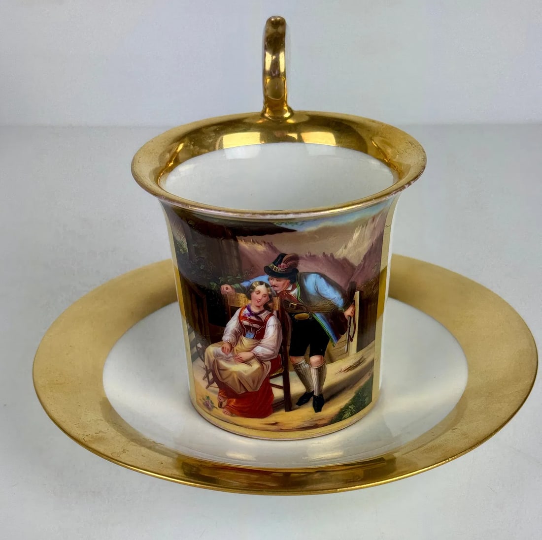 19TH C. CONTINENTAL PORCELAIN CUP AND SAUCER: In excellent condition. Estimate $800-1000