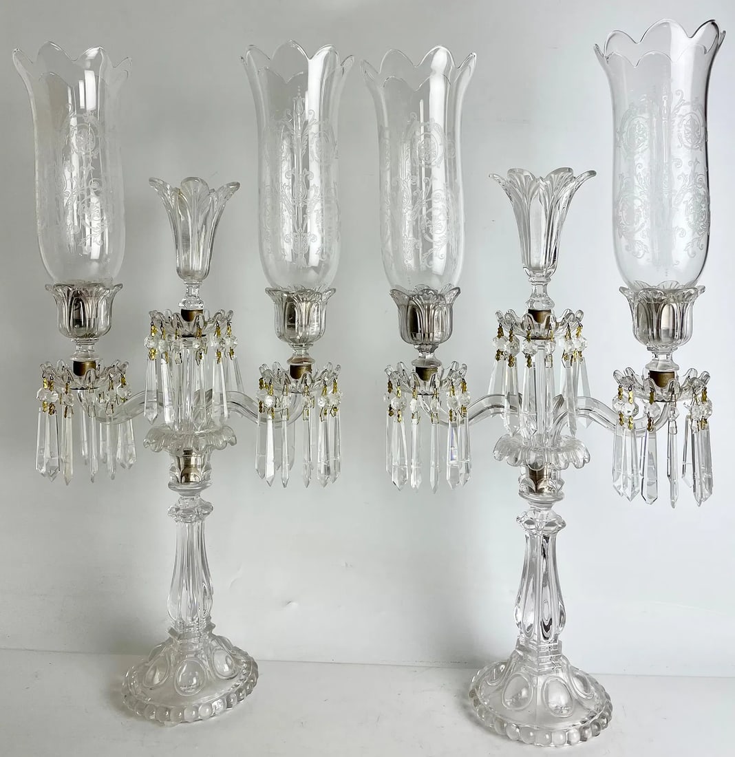 A LRGE PAIR OF BACCARAT HURRICANE CADELABRA: Circa 1900. Measure 27 inches tall. In overall good condition, no breaks, no cracks. Estimate $4.000-5.000