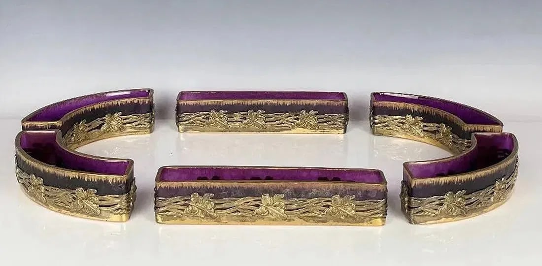 A GOOD SET OF ART GLASS AND ORMOLU ENSEMBLE: Circa 1900. In good antique condition. Estimate $1.500-2.000