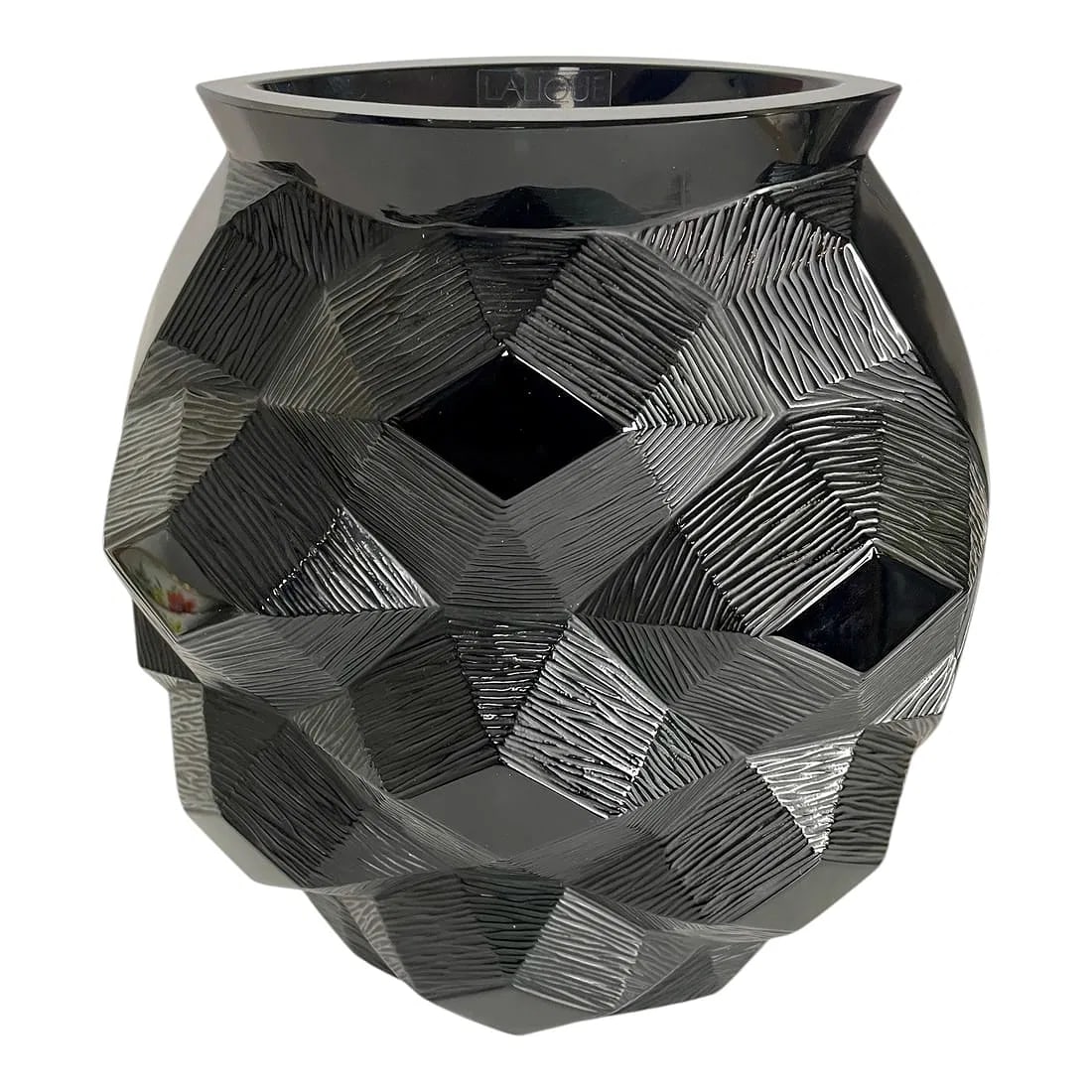 LIMITED EDITION LALIQUE BLACK CRYSTAL VASE: Measures 10 inches x 10.5 inches Signed Lalique France and numbered 436/999. In excellent condition. Estimate $5000-6000