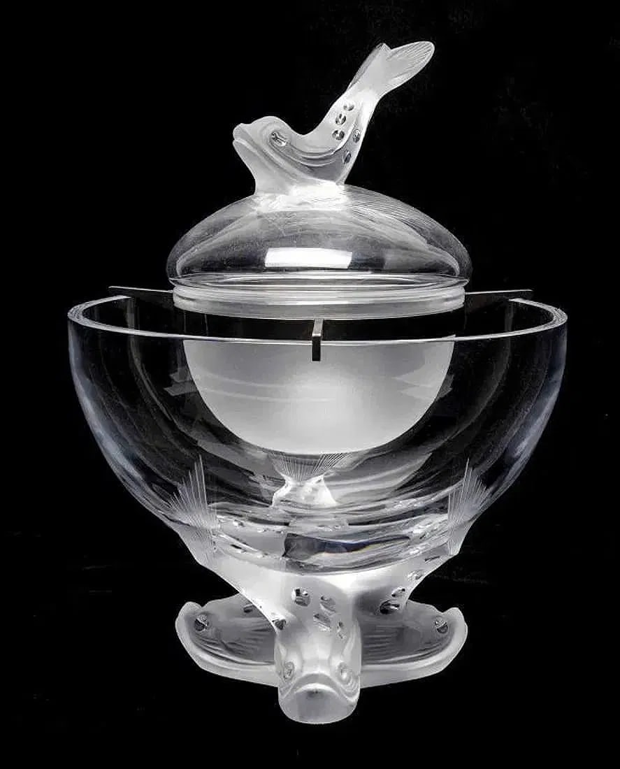 LALIQUE CAVIAR DISH: LALIQUE CAVIAR BOWL. Height: 10 in. by Width: 8 in. by Depth: 8 in. In excellent condition.Estimate $1500-2000