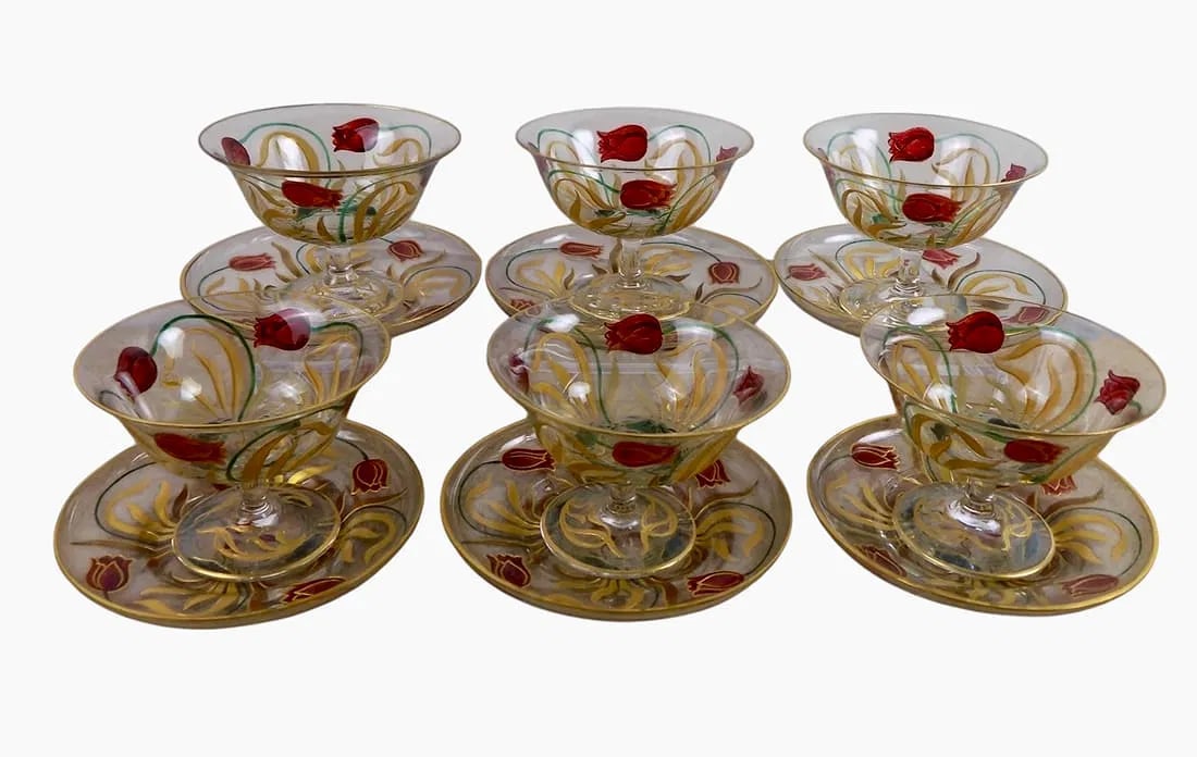 SET OF 6 ART NOUVEAU MOSER SHARBETS: Circa 1920. All in good condition. Estimate $1200-1500