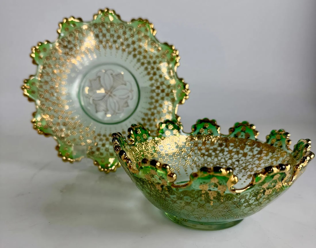 A GOOD ENAMELED AND GILT MOSER BOWL AND PLATE (1 of 3)