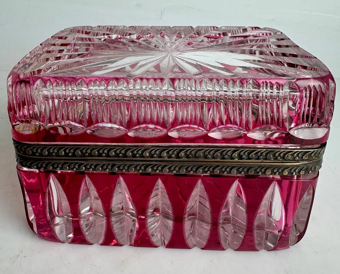 ORMOLU MOUNTED BACCARAT BOX: Circa 1900. Measures 6 inches x 4 inches x 4.5 inches. In excellent condition. Estimate $800-1000
