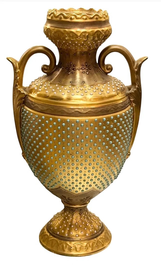 ANTIQUE JEWELLED COALPORT VASE: Circa 1900. Measures 9 inches high. In excellent condition. Estimate $800-1000