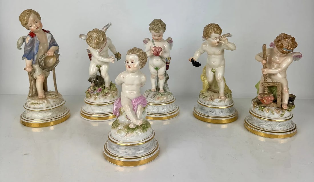 SET OF 6 MEISSEN CHERUBS: Circa 1900. All first quality, in very good condition. Estimate $5000-6000